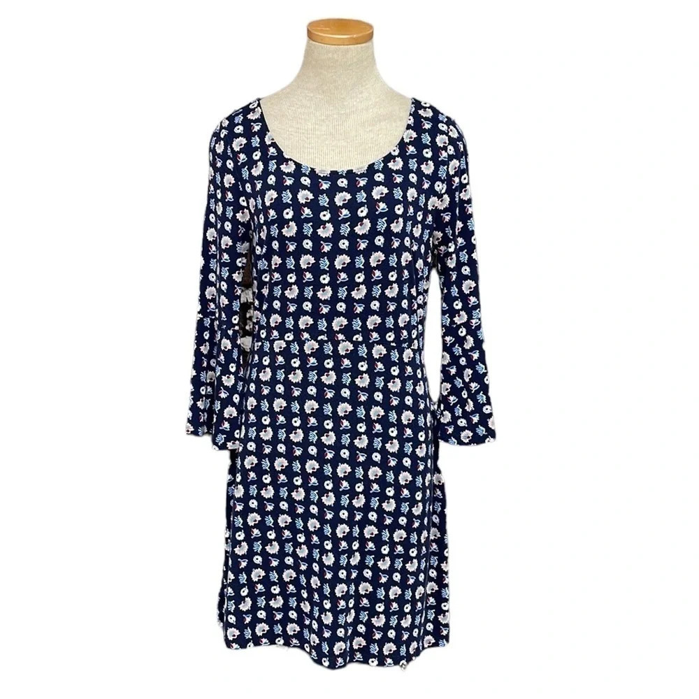 Boden Floral A-Line Dress Flare Sleeve Blue Pink Size 6